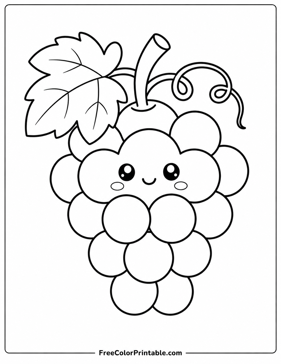 Kawaii bunch of grapes for coloring Coloring Page — Free Printable — free printable coloring page